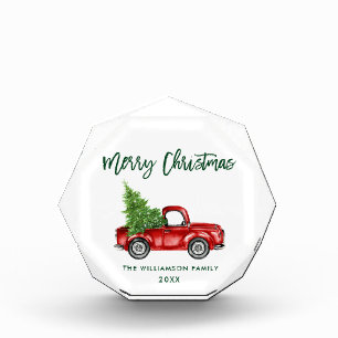 Grüner Schriftzug Vintage-LKW Weihnachtsjahr Fotoblock