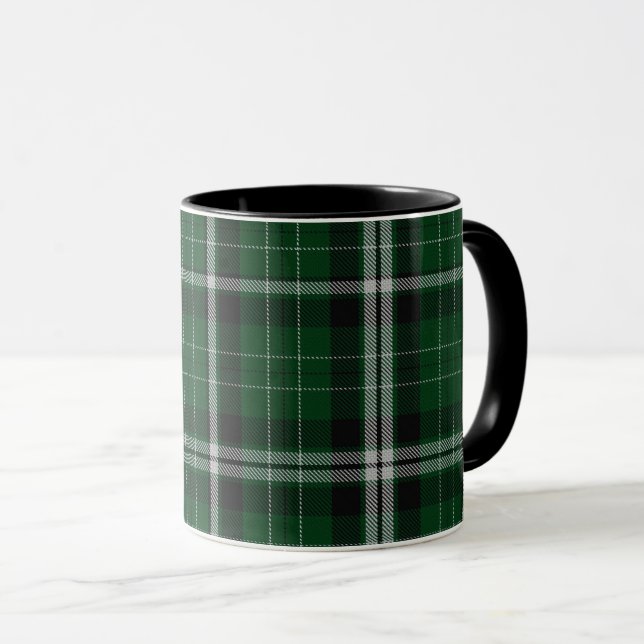 Grüner Schwarz-weißer Tartan kariert Tasse (VorderseiteRechts)