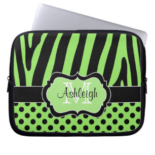 Grüner schwarzer Zebra Stripes Laptopschutzhülle