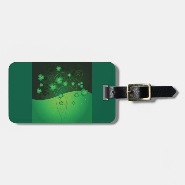 Grüner Shamrock-Kleeblatt-Anhänger zum St. Patrick Gepäckanhänger (Vorderseite horizontal)