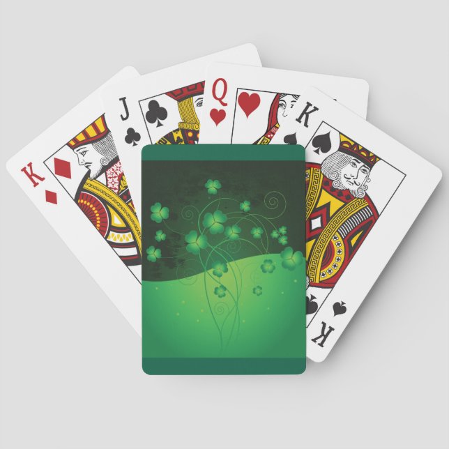Grüner Shamrock-Kleeblatt St. Patrick’s Day Glück Spielkarten (Rückseite)