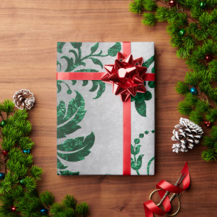 Grüner Silber Damast Elegantes Vintage-Geschenk Geschenkpapier