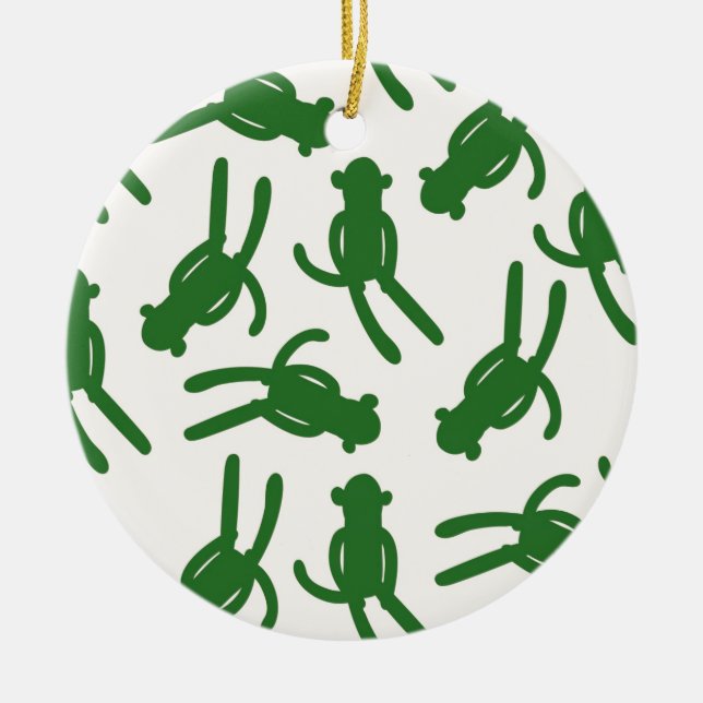 Grüner Silhouette-Socken-Affe Keramik Ornament (Vorne)