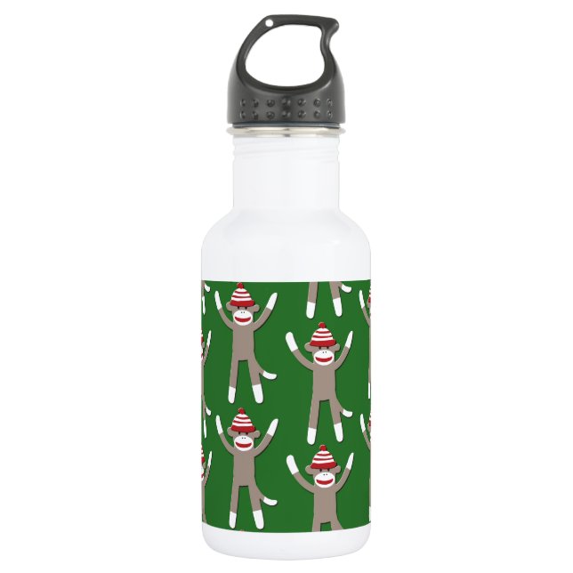 Grüner Socken-Affe-Druck Edelstahlflasche (Vorderseite)