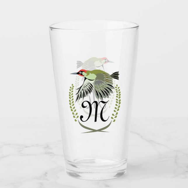 Grüner Specker im Flug Monogram Glas (Vorderseite)