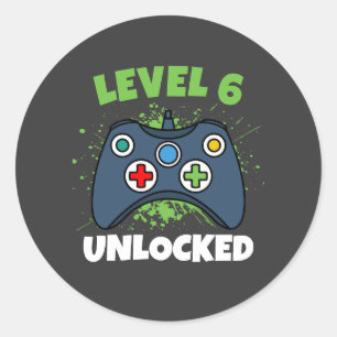Grüner Spielcontroller Level 6 freigeschaltet Gebu Runder Aufkleber