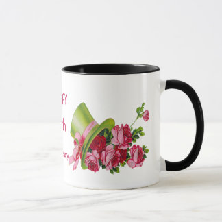 Grüner Spitzenhut und Rosen, glücklicher 56. Tasse