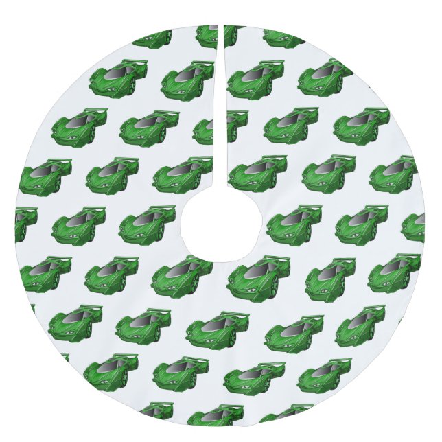 Grüner Sportwagen mit Luftfolie Polyester Weihnachtsbaumdecke (Vorderseite)