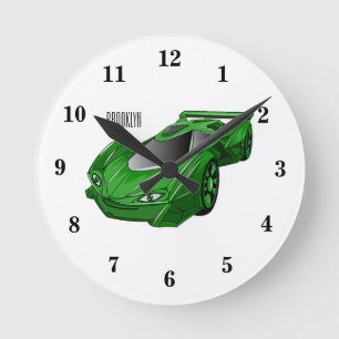 Grüner Sportwagen mit Luftfolie Runde Wanduhr