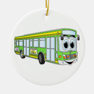 Grüner Stadt-Bus-Cartoon Keramik Ornament