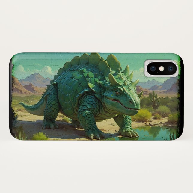 Grüner Stegosaurus und Wüstenpool Case-Mate iPhone Hülle (Rückseite (Horizontal))