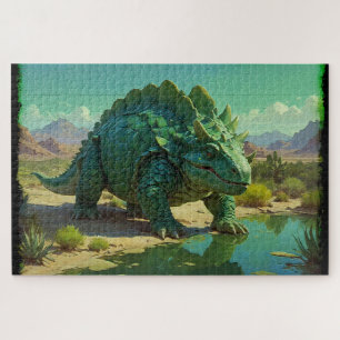 Grüner Stegosaurus und Wüstenpool Puzzle
