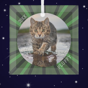 Grüner Sternenexplosion individueller Katzen-Feier Ornament Aus Glas