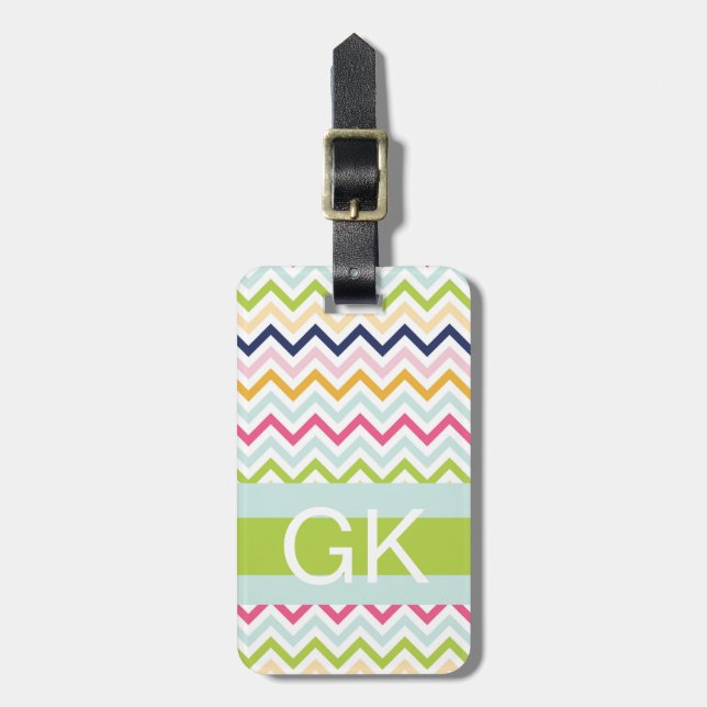 Grüner Streifen-Monogramm-Gepäckanhänger Gepäckanhänger (Vorderseite vertikal)