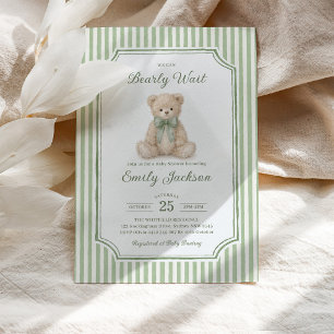Grüner Streifen Teddy Bär Junge Babyparty Einladung