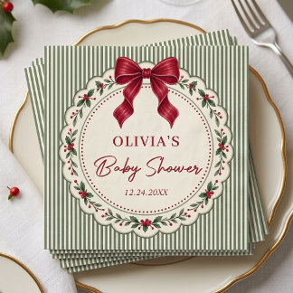 Grüner Streifen Winter Weihnachten Thema Baby Show Serviette