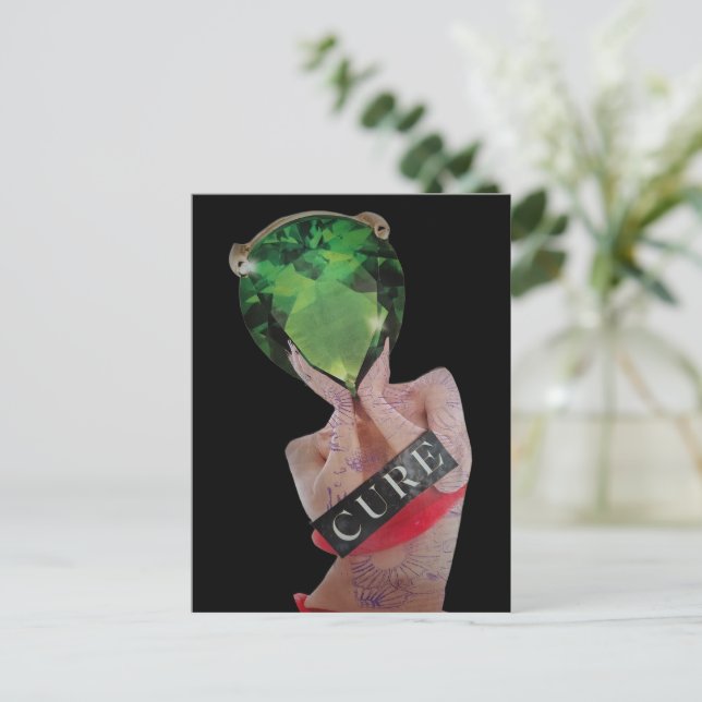 Grüner surrealer Edelstein-Damen-Collage  Postkarte (Stehend Vorderseite)