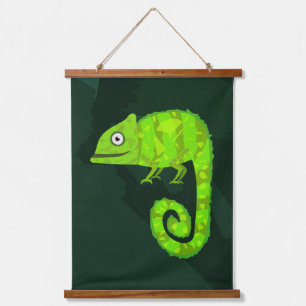 Grüner süßer Chamäleon Wandteppich Mit Holzrahmen