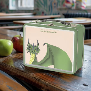 Grüner süßer Drache Porträt Pfirsich Fantasy  Metall Brotdose