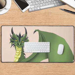 Grüner süßer Drache Porträt Pfirsich Fantasy  Schreibtischunterlage