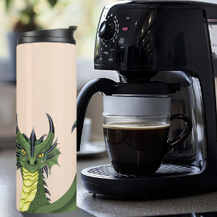 Grüner süßer Drache Porträt Pfirsich Fantasy Thermosbecher