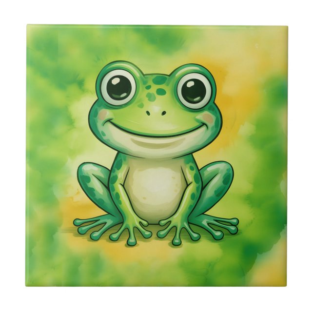 Grüner süßer Frosch Fliese (Vorderseite)