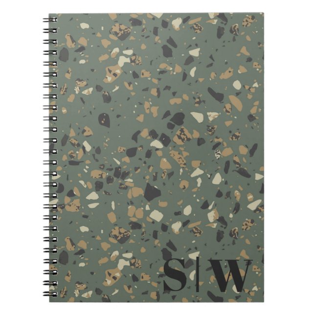 Grüner Tan Terrazzo Initials Monogram N Notizblock (Vorderseite)