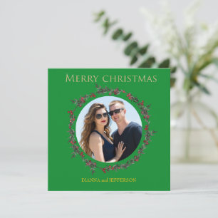Grüner Tannenbaum-Kranz, der dein Foto umschliesst Feiertagskarte