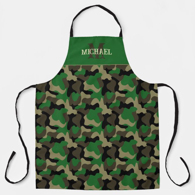 Grüner Tarndruck-Grill-Stil-Monogramm Schürze (Vorderseite)