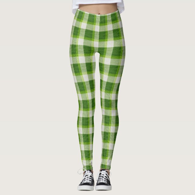 Grüner Tartan Kariert Leggings (Vorderseite)
