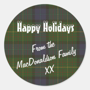Grüner Tartan karierte Weihnachtsfeiertage Runder Aufkleber