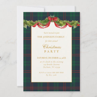 Grüner Tartan Karo mit Girlande Weihnachtsfeier Einladung
