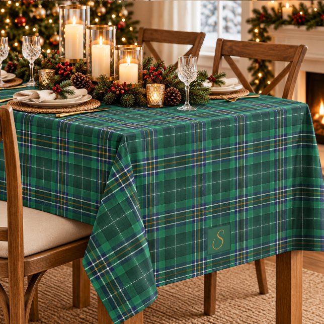 Grüner Tartan-Karo-Monogramm Tischdecke (Von Creator hochgeladen)