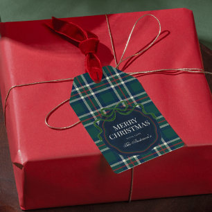 Grüner Tartan Karo Vorweihnachtszeit Geschenkanhänger