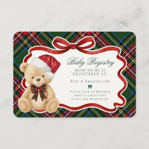 Grüner Tartan Karo Weihnachtsbär Baby-Registrierun Begleitkarte