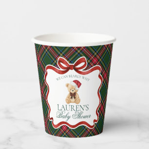 Grüner Tartan Karo Weihnachtsbär Baby Shower Pappbecher