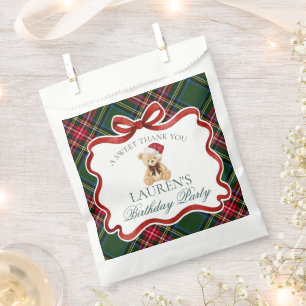 Grüner Tartan Karo Weihnachtsbär Geburtstagsdesser Geschenktütchen