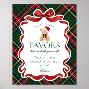 Grüner Tartan-Karo-Weihnachtsbär-Partygeschenk-Sch Poster