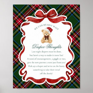 Grüner Tartan-Karo-Weihnachtsbär-Windelgedanken Poster