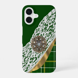 Grüner Tartan-Karostoff iPhone 16 Hülle