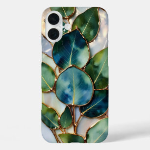 Grüner Teal-Blatt-Glasmalerei-Handyhülle iPhone 16 Plus Hülle