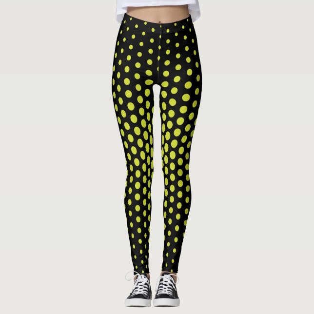 Grüner Techno Dot schwarzer Hintergrund Leggings (Vorderseite)
