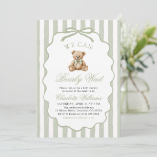 Grüner Teddybär Wir Können Kaum Warten Baby Shower Einladung