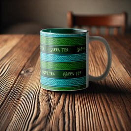 Grüner Tee, grüne Blätter und Aqua Blaue Keltische Zweifarbige Tasse