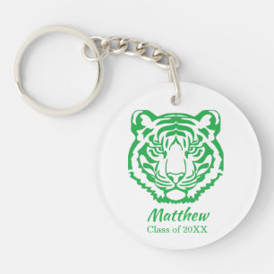 Grüner Tiger-Maskottchen-Motiv Schulabschluss Schlüsselanhänger