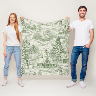 Grüner Toile-Vintage-Weihnachtsdorf-Muster (3) Fleecedecke