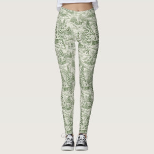Grüner Toile-Vintage-Weihnachtsdorf-Muster (3) Leggings