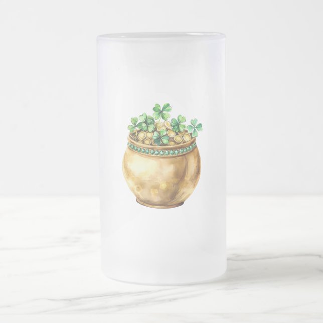 Grüner Topf mit Gold Shamrocks St. Patrick's Day   Mattglas Bierglas (Mittel)