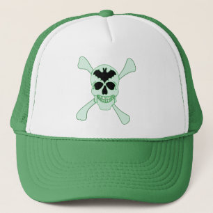 Grüner Totenkopf- und Kreuzknochenhut Truckerkappe