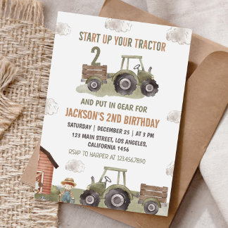Grüner Traktor 2. Geburtstag Einladung